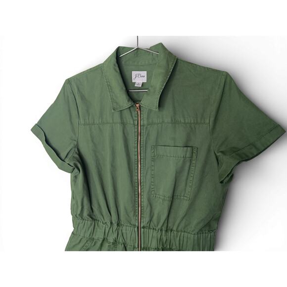 J.Crew Green Zip Front Utility Romper Shorts Size 6 Cotton Elastic Waist - Picture 6 of 16